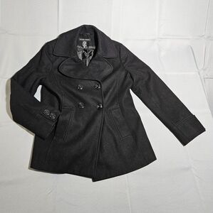 New York & Co Double Breasted Jacket Pea Coat Classic Black Wool Blend Size 12